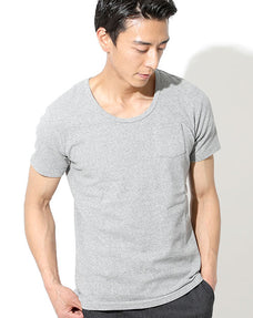 丸首スパンフライスポケット付き半袖無地カットソー