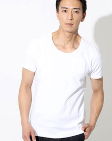 丸首スパンフライスポケット付き半袖無地カットソー