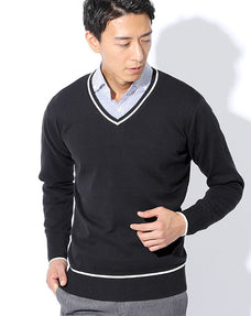 ラインデザインVネックニットセーター