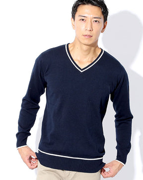 ラインデザインVネックニットセーター