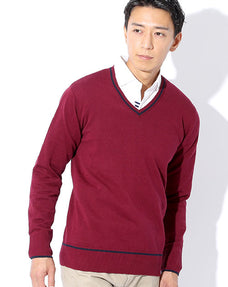 ラインデザインVネックニットセーター