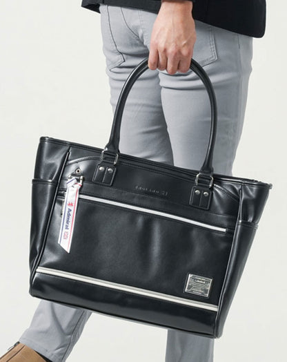 ビジネスカジュアル向け　PUレザーデザインファスナー付きトートバッグ