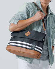 キャンバス素材口折れショルダーバッグ