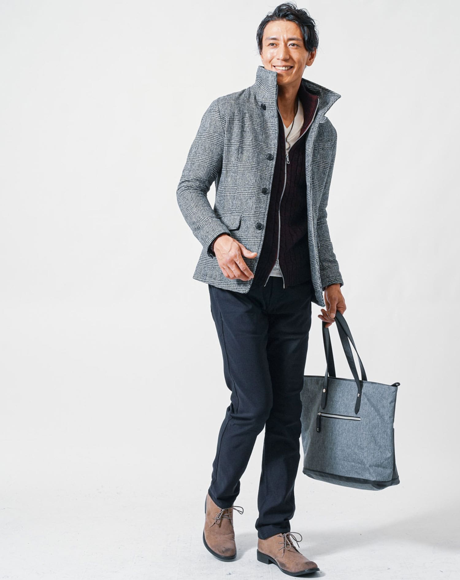 PUレザー切り替えファスナー付きトートバッグ トートバッグ