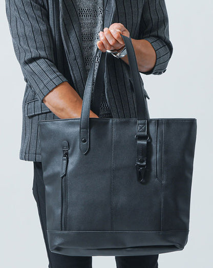 キーフック・ファスナー付きPUレザートートバッグ