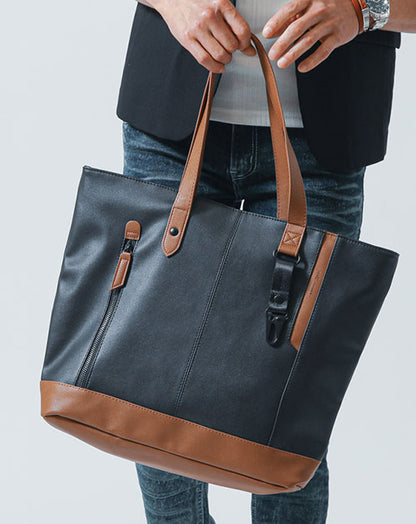 キーフック・ファスナー付きPUレザートートバッグ