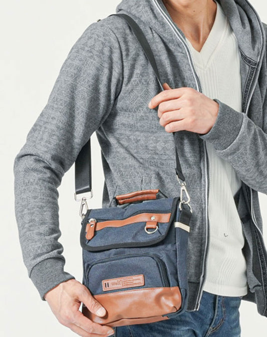 撥水加工PUレザー切り替えミニショルダーバッグ