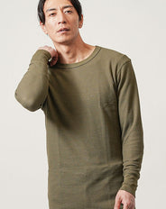 ワッフル素材長袖クルーネックTシャツ