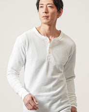 ワッフル素材長袖ヘンリーネックTシャツ