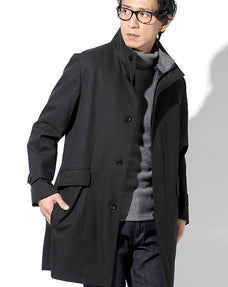 黒フェイクレイヤードスタンドカラーコート ライナー付き