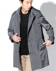 フード脱着ダウンライナー付き撥水杢柄ステンカラーコート