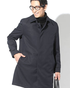 菱模様撥水ボンディング加工ネイビーステンカラーコート ライナー付き