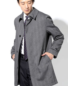 グレーヘリンボーン柄ステンカラーコート ライナー付き