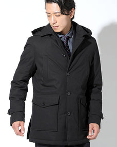 菱模様中綿フード付きコート