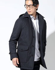 菱模様中綿ダウンフード付きコート Biz