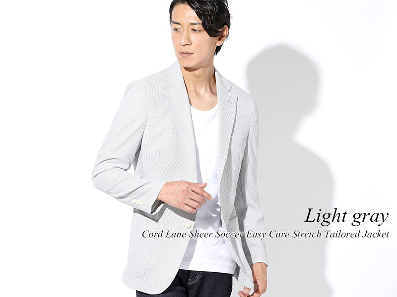 ライトグレーコードレーンテーラードジャケット×ギンガムチェック形態安定半袖シャツ 60代メンズ2点トップスコーデセット biz