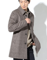 ビーバー素材ブラウンチェック柄ハーフステンカラーコート Biz