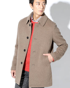 ビーバー加工ウール混ステンカラーコート