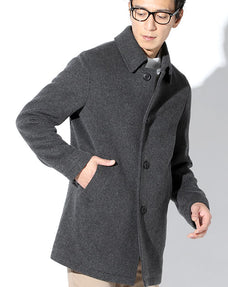 ビーバー加工ウール混ステンカラーコート