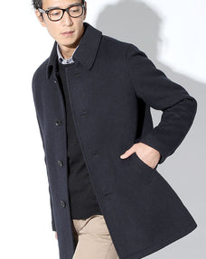 ビーバー加工ウール混ステンカラーコート