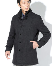 ダブルフェイスウール混ドット柄スタンドカラーコート Biz