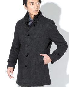 ダブルフェイスウール混ドット柄スタンドカラーコート