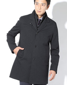 フェイクレイヤードストレッチスタンドカラーコート