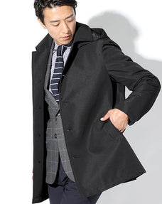 撥水リップストップフード付きスタンドカラービジネスコート