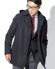 撥水リップストップフード付きスタンドカラーコート