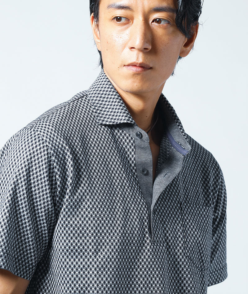 ダイヤジャガードホリゾンタルカラー日本製半袖ポロシャツ