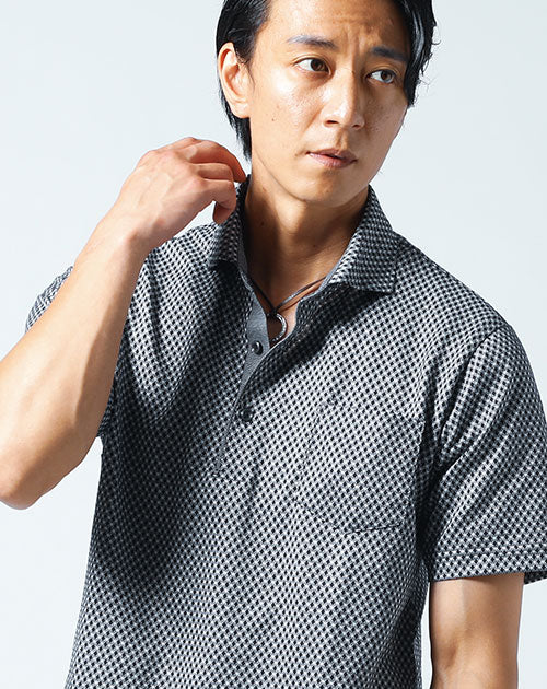 ダイヤジャガードホリゾンタルカラー日本製半袖ポロシャツ