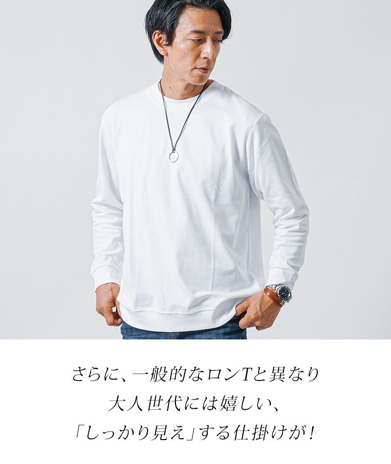 スムースコットン長袖ストレッチクルーネックTシャツ