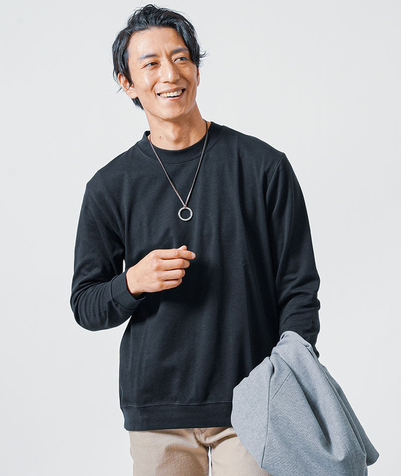 スムースコットン長袖ストレッチクルーネックTシャツ