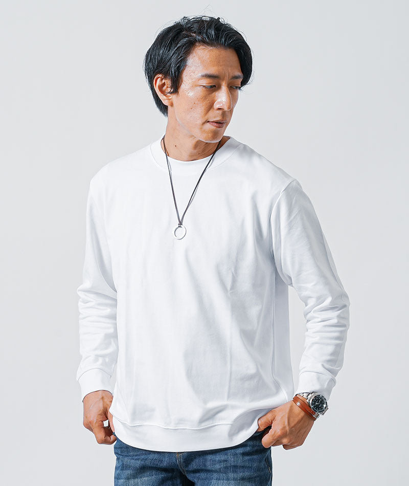 スムースコットン長袖ストレッチクルーネックTシャツ