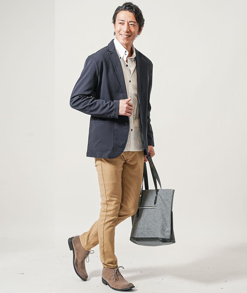 高機能捲縮糸（けんしゅくし）使用ストレッチテーラードジャケット