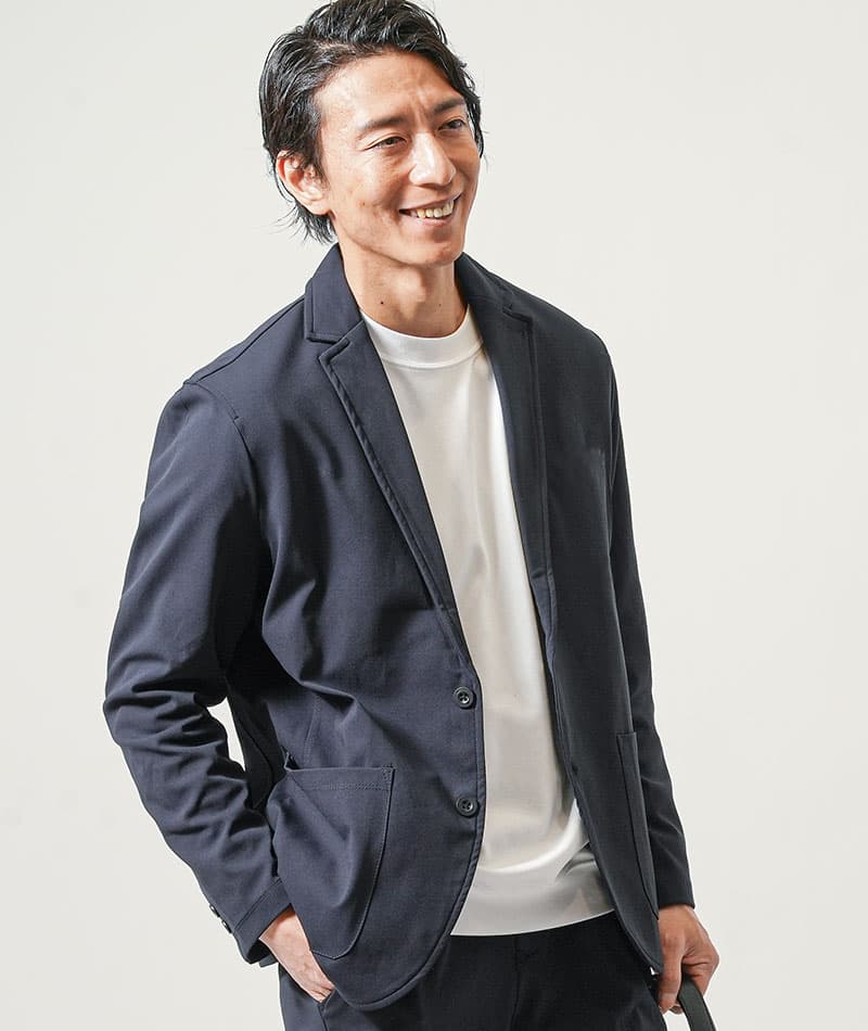 高機能捲縮糸（けんしゅくし）使用ストレッチテーラードジャケット