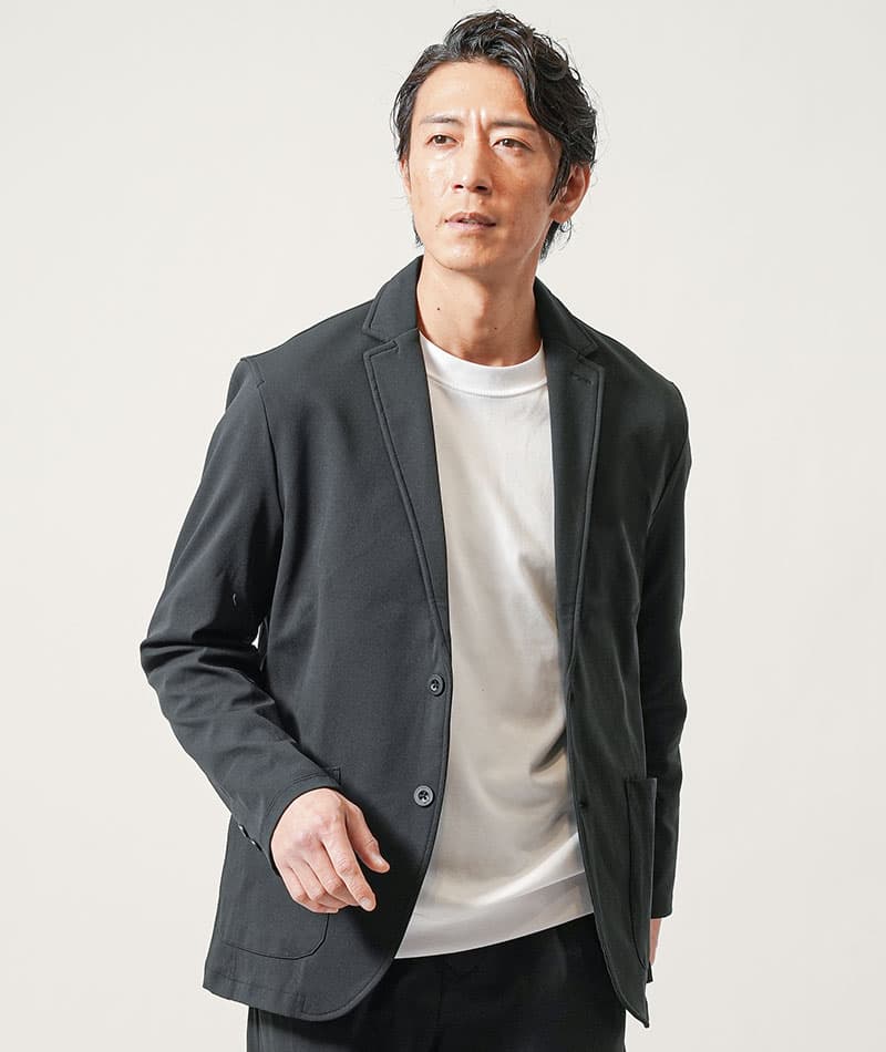 高機能捲縮糸（けんしゅくし）使用ストレッチテーラードジャケット