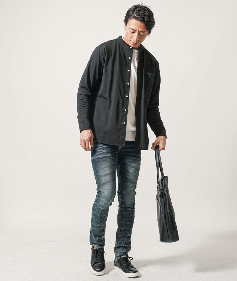 イッセイミヤケメン バンドカラーシャツ 長袖 後染め ウォッシュド加工 イエロー 中古・古着通販】ISSEY MIYAKE MEN (イッセイミヤケメン) バンドカラー