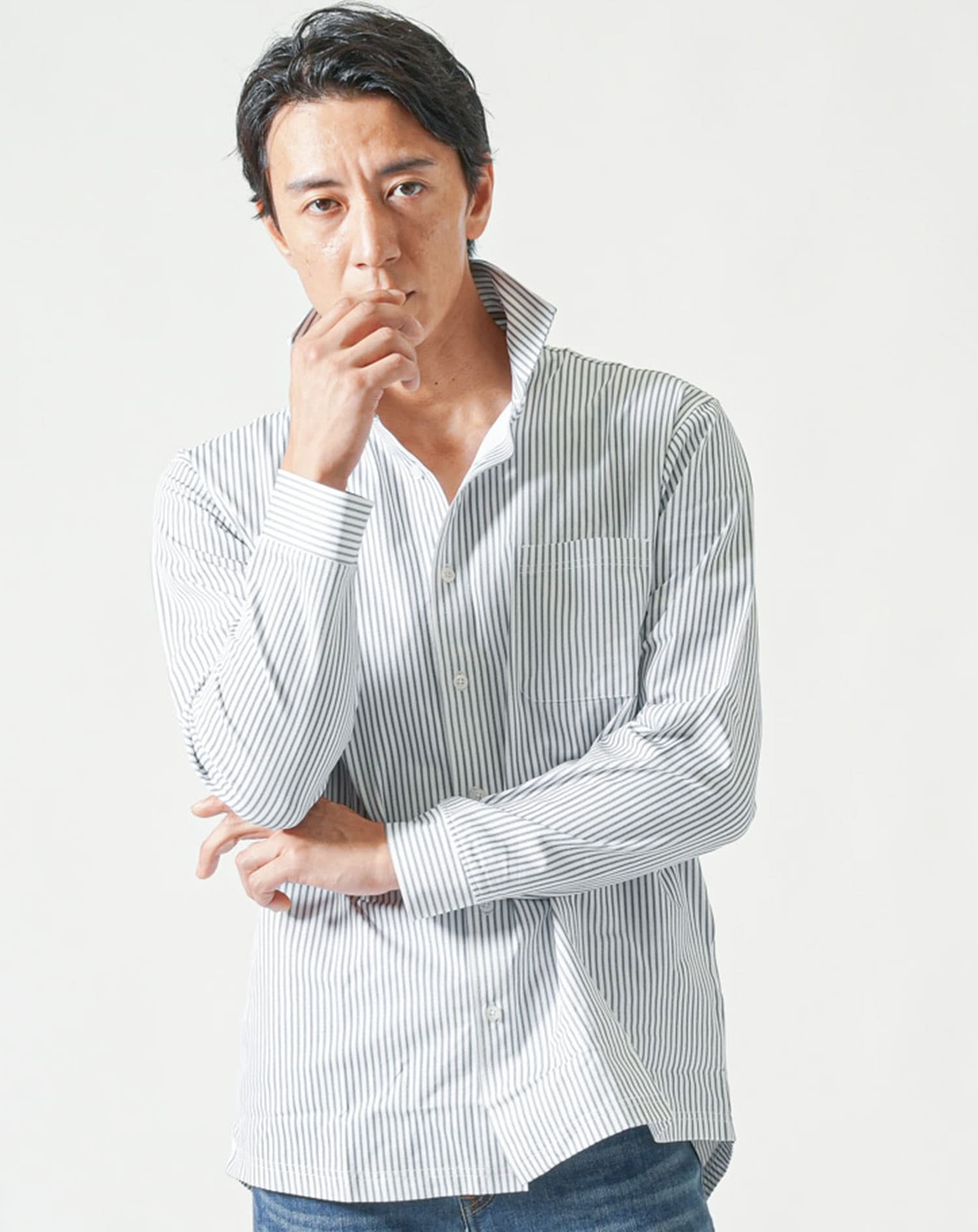 柄入りストレッチホリゾンタル長袖カットシャツ