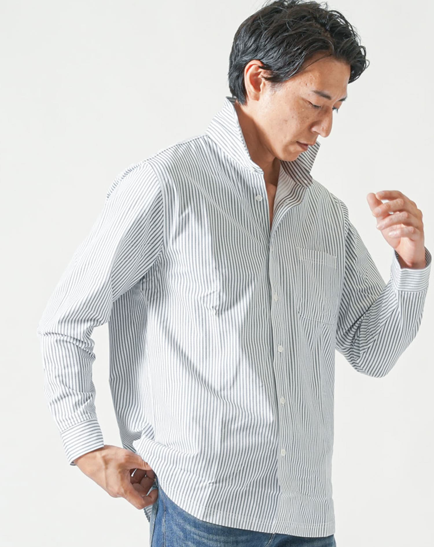 柄入りストレッチホリゾンタル長袖カットシャツ