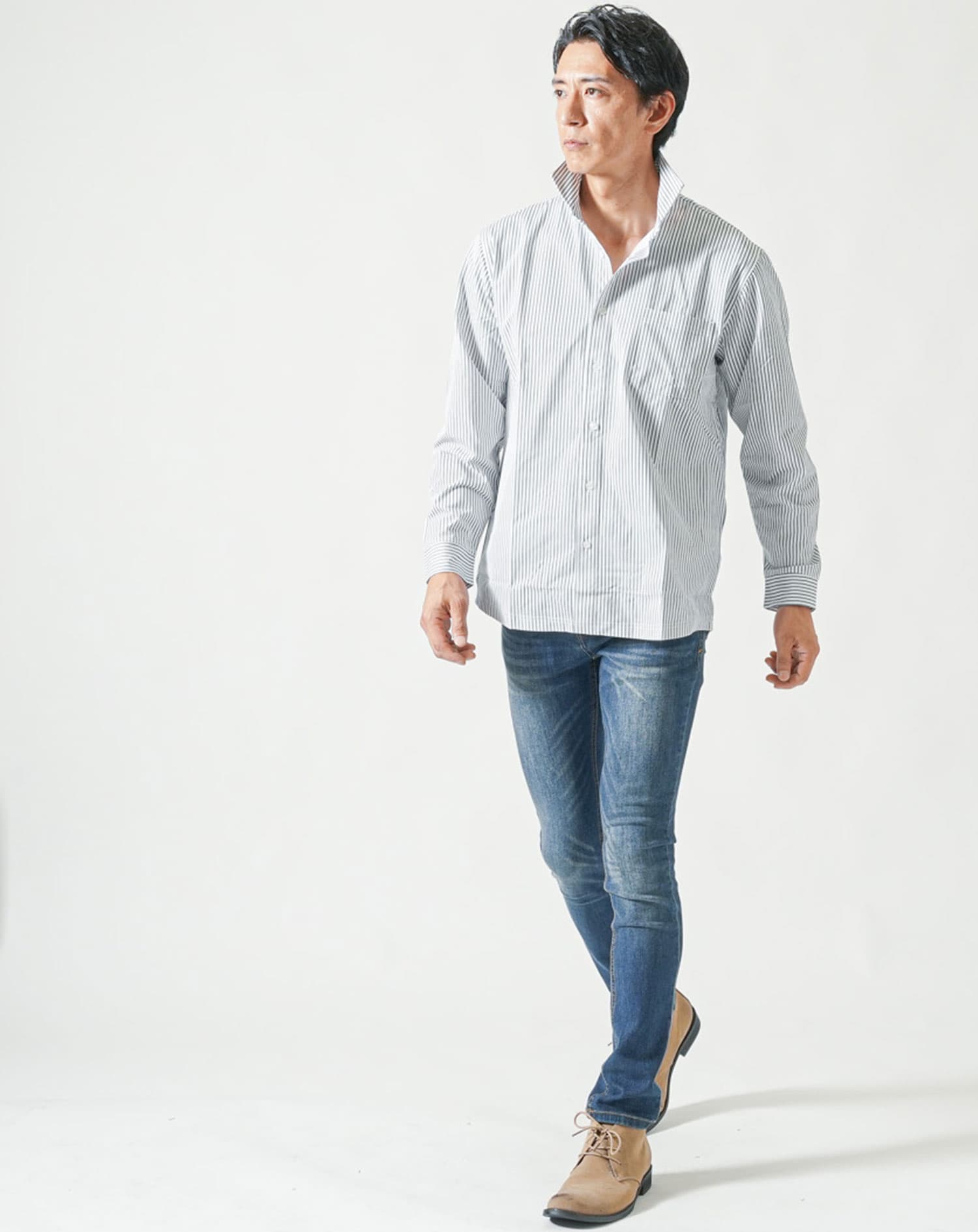 柄入りストレッチホリゾンタル長袖カットシャツ