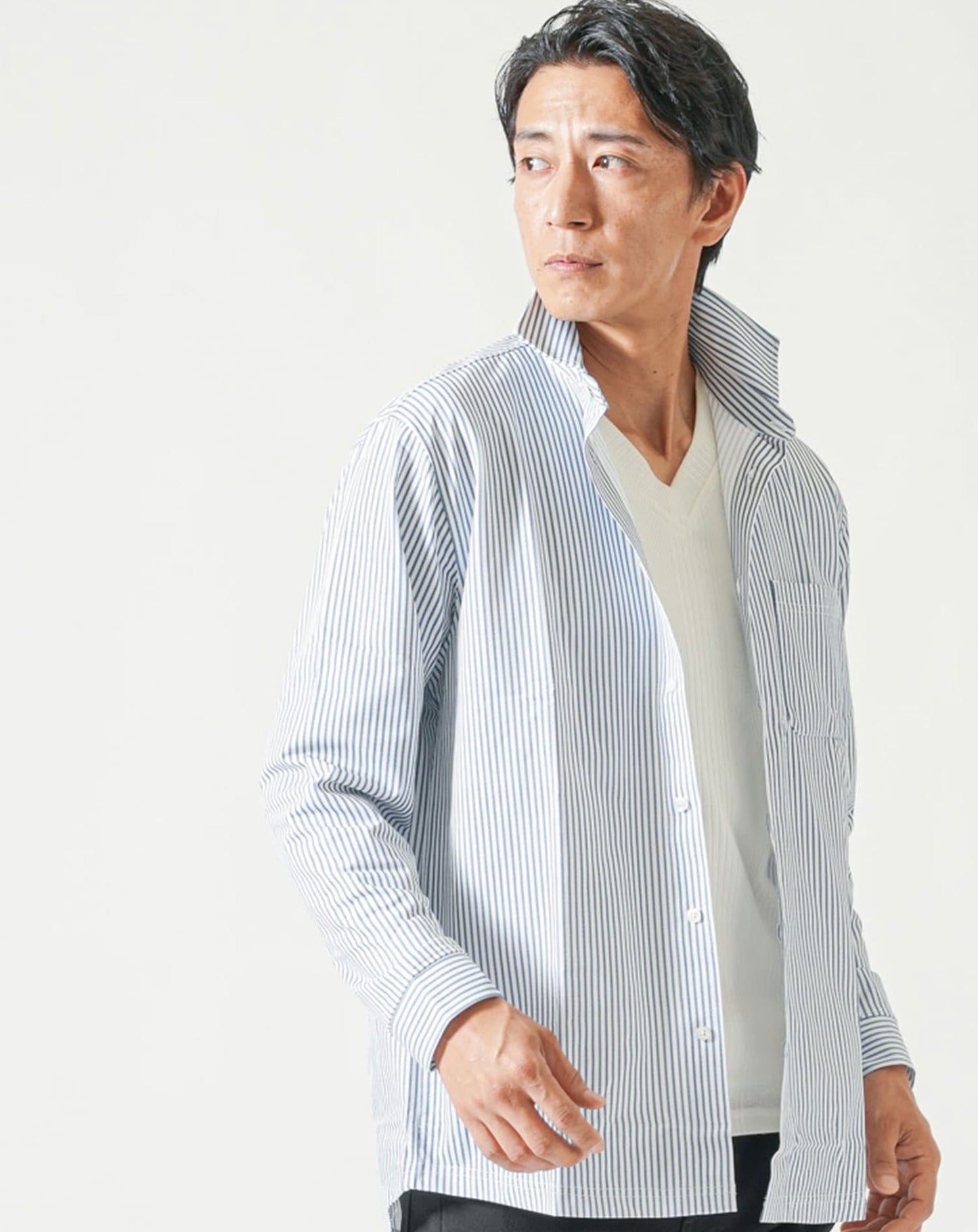 柄入りストレッチホリゾンタル長袖カットシャツ