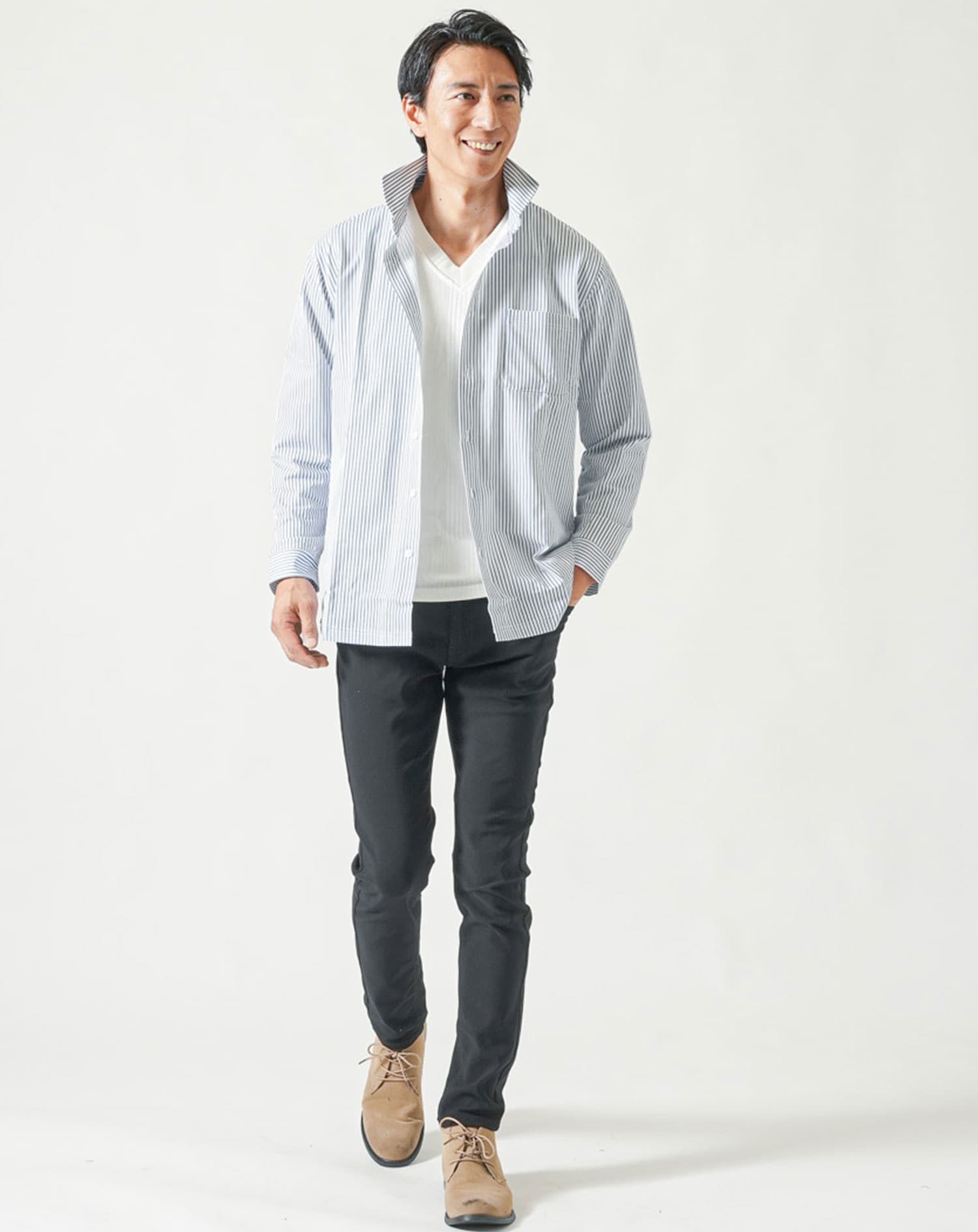 柄入りストレッチホリゾンタル長袖カットシャツ