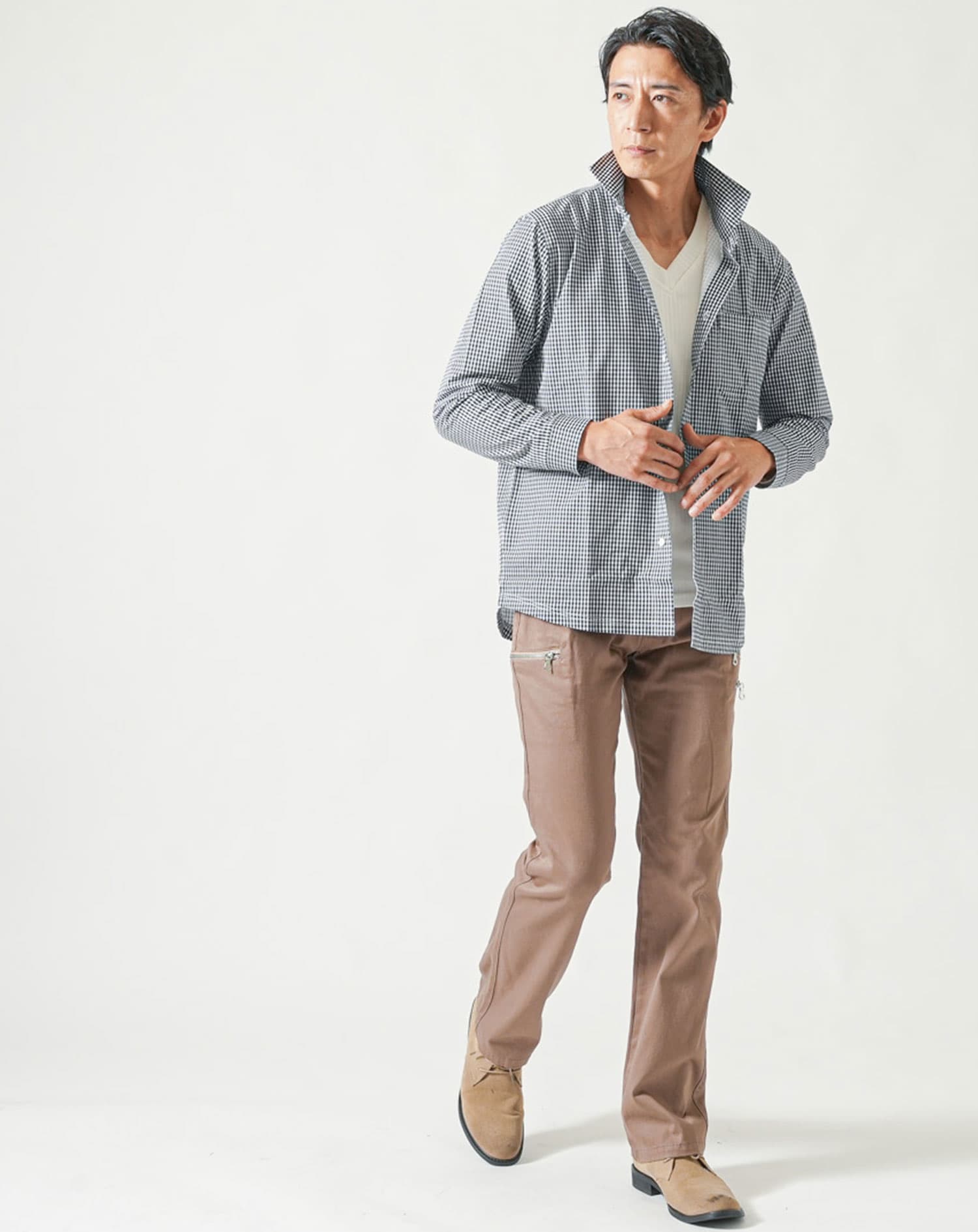 柄入りストレッチホリゾンタル長袖カットシャツ