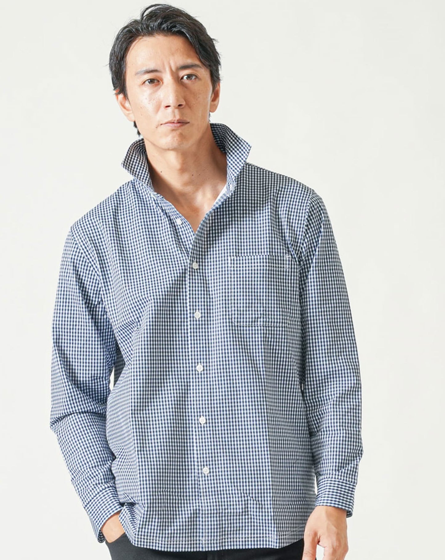 柄入りストレッチホリゾンタル長袖カットシャツ