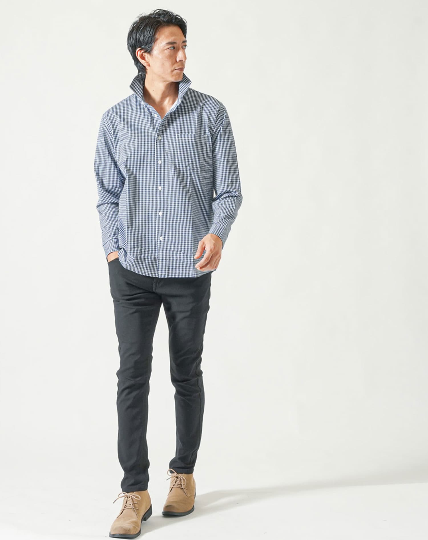 柄入りストレッチホリゾンタル長袖カットシャツ