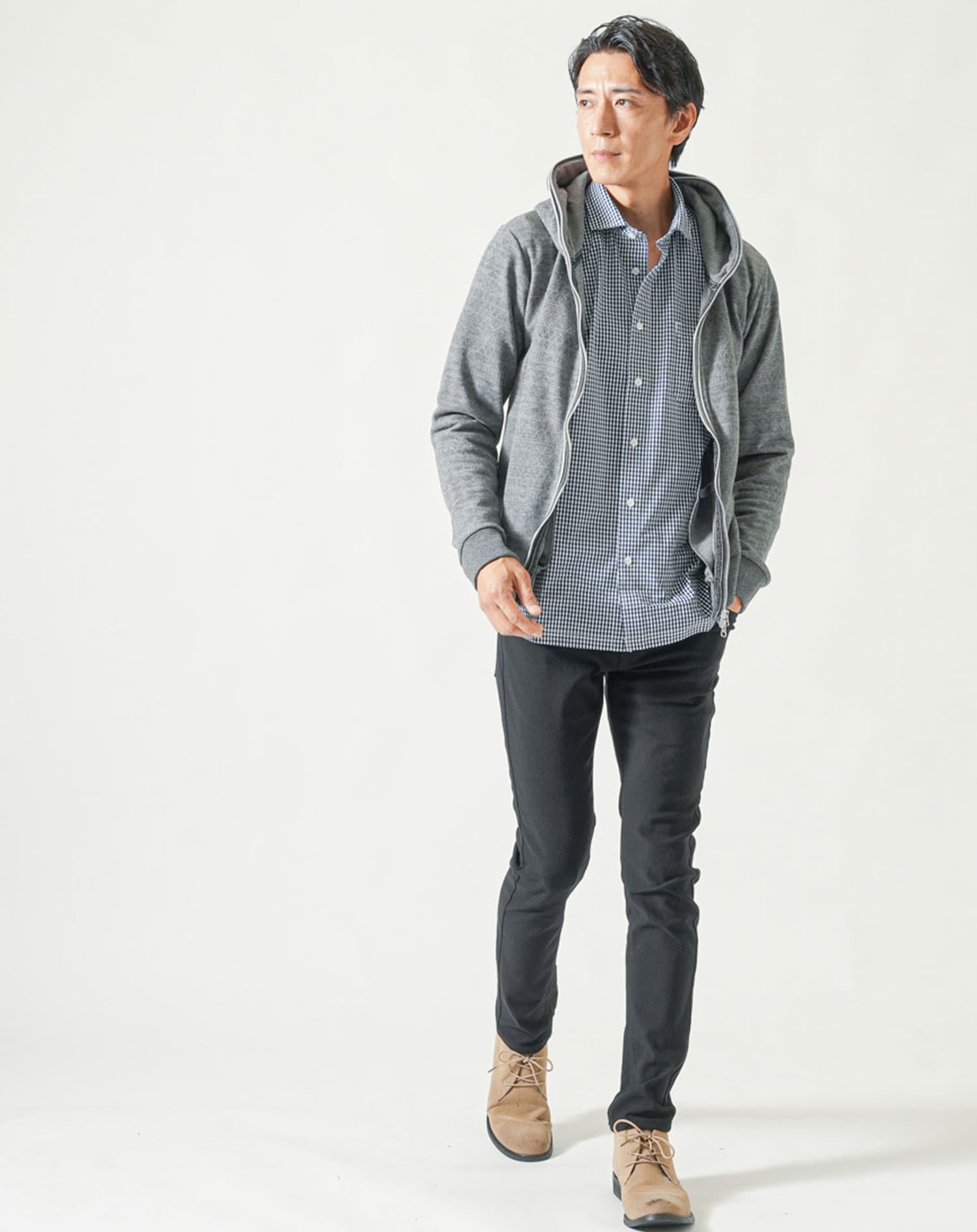 柄入りストレッチホリゾンタル長袖カットシャツ