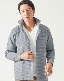 柄入りストレッチホリゾンタル長袖カットシャツ ブラックチェック