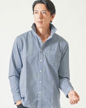柄入りストレッチホリゾンタル長袖カットシャツ
