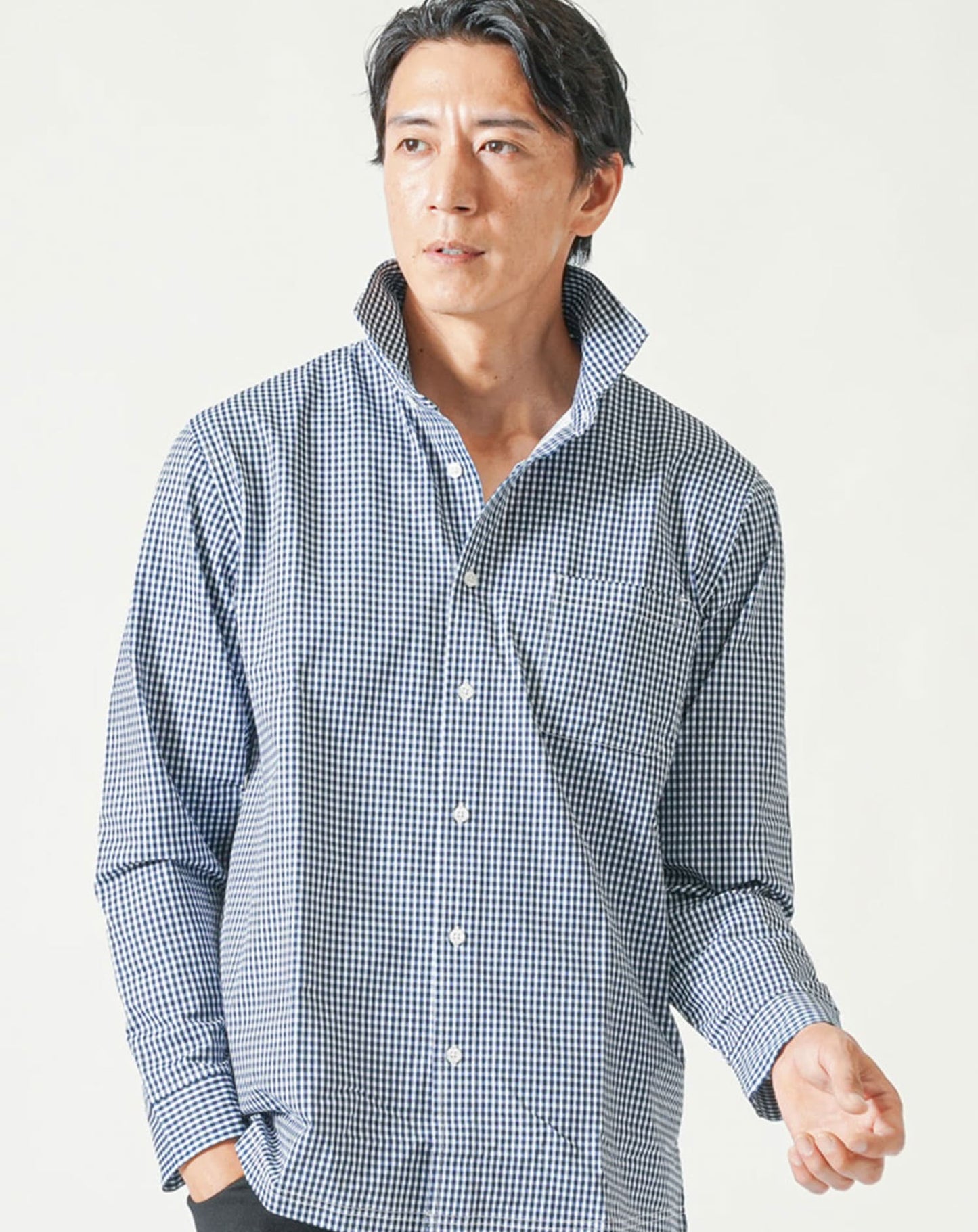 柄入りストレッチホリゾンタル長袖カットシャツ